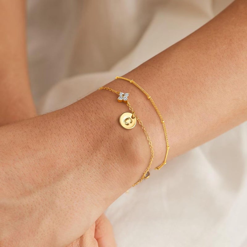 M MOOHAM Valentines Gifts for Teen Girls Women - Dainty Four Leaf Clover Bracelet for Women Trendy Personalized Initial Bracelet for Teen Girls Jewelry Valentines Gifts - Image 4